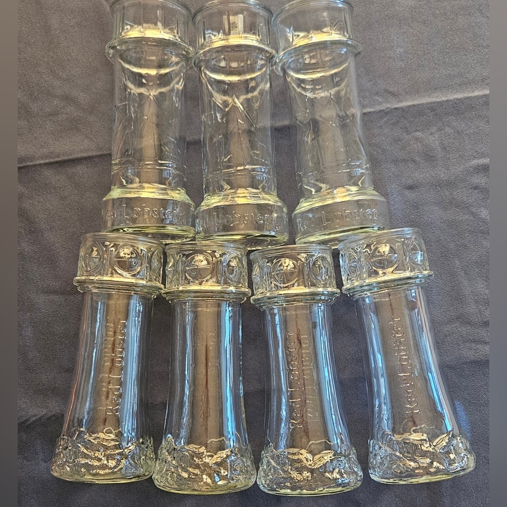 Set Of 7 Vintage Red Lobster Embossed Lighthouse Glasses, Excellent Condition